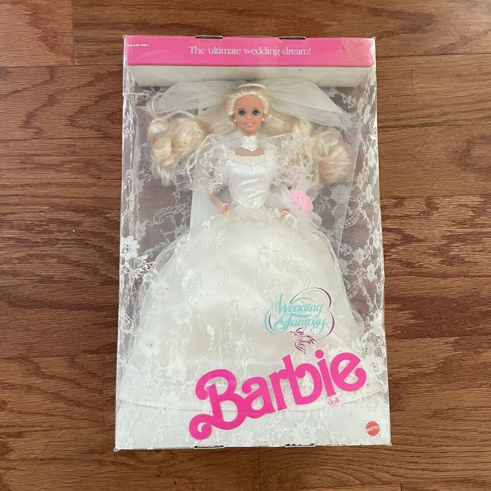 Barbie Mattel Wedding Fantasy Vintage 1989 Doll White Lace Dress Original Box